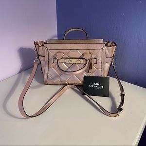 Leather rose gold coach purse
